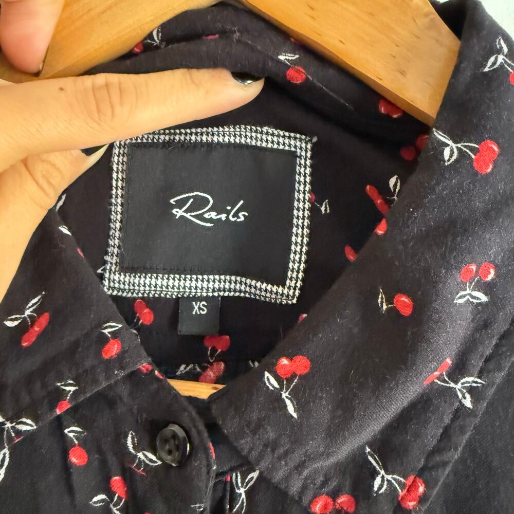 Rails Black Cherry Print Long Sleeve Button-Down … - image 7